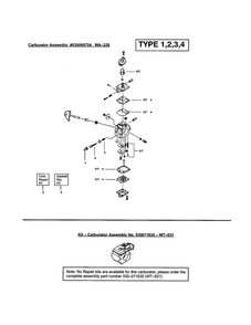 Carburetor Diagram and Parts List for FEATHERLITE SST 25HO Type 1 Weed Eater Trimmer